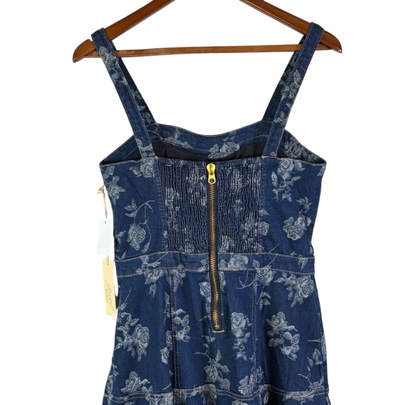 NWT Jewel Badgley Mischka Rose Print High Low Denim Dress Size 8 Dark Blue - Picture 8 of 15